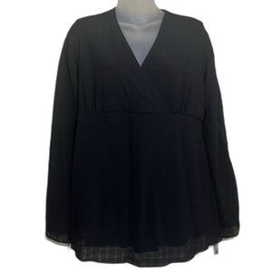 Maternity Blouse Sheer Plaid Overlay Long Sleeve Small Black Layered Lined Top